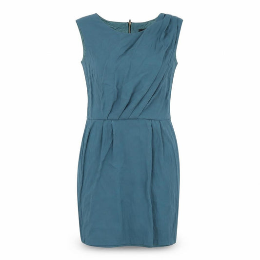 Front view of Topshop women’s blue polyester shift, size UK 10, round neck zip