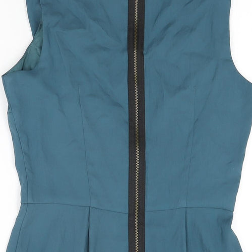 Topshop Womens Blue Polyester Shift Size 10 Round Neck Zip