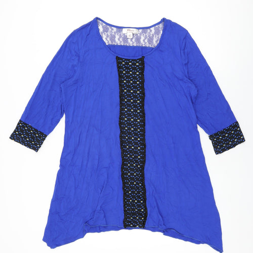 Clarity Womens Blue Geometric Cotton Basic T-Shirt Size 14 Round Neck