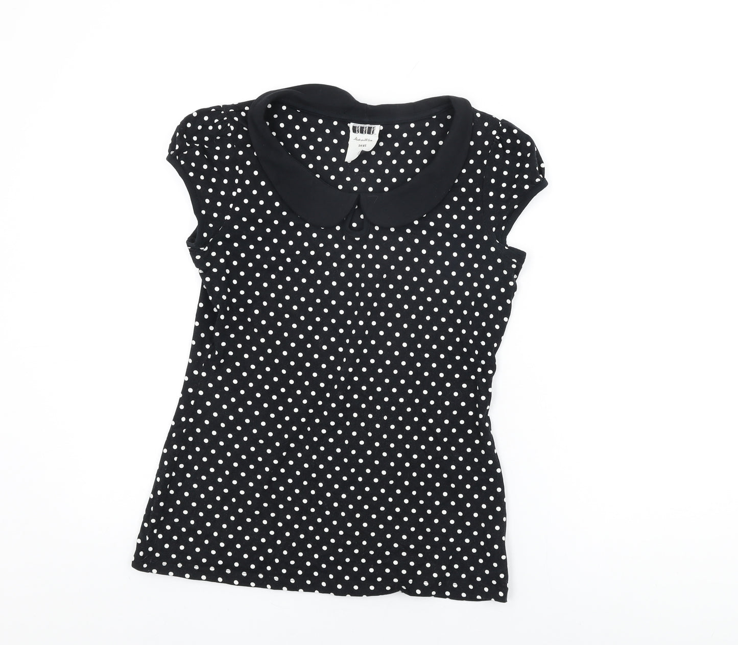 NEXT Womens Black Polka Dot Cotton Basic T-Shirt Size 12 Round Neck