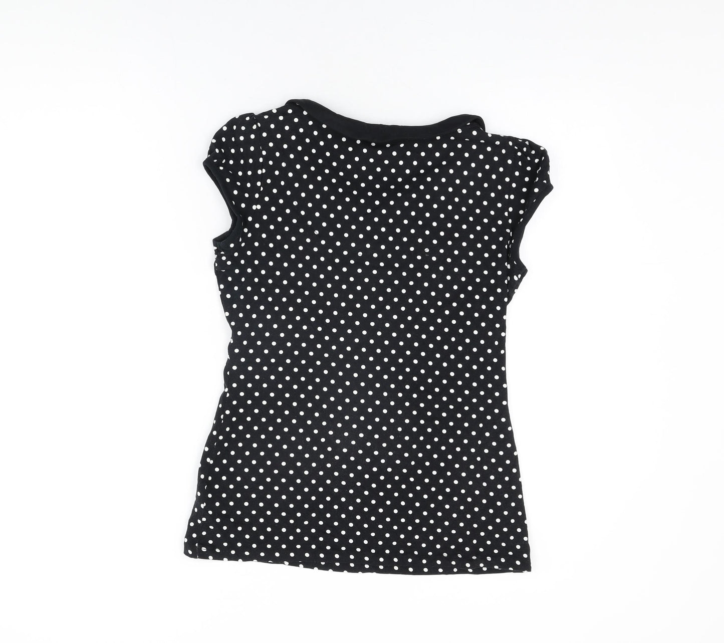 NEXT Womens Black Polka Dot Cotton Basic T-Shirt Size 12 Round Neck