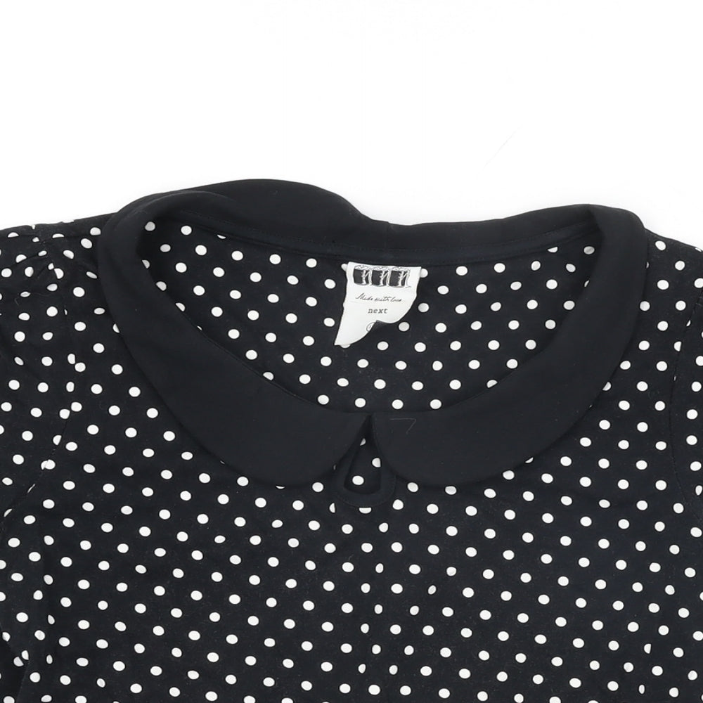 NEXT Womens Black Polka Dot Cotton Basic T-Shirt Size 12 Round Neck