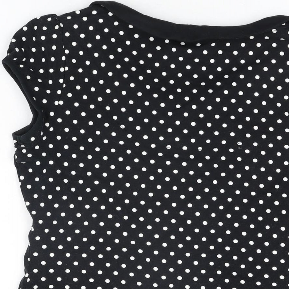 NEXT Womens Black Polka Dot Cotton Basic T-Shirt Size 12 Round Neck