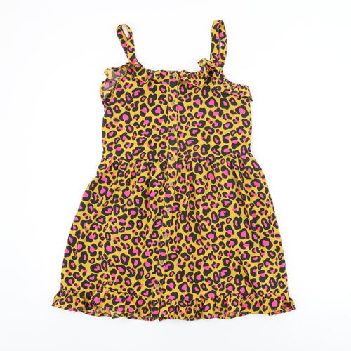 NEXT Girls Yellow Animal Print Polyester Skater Dress Size 12 Years V-Neck Pullover