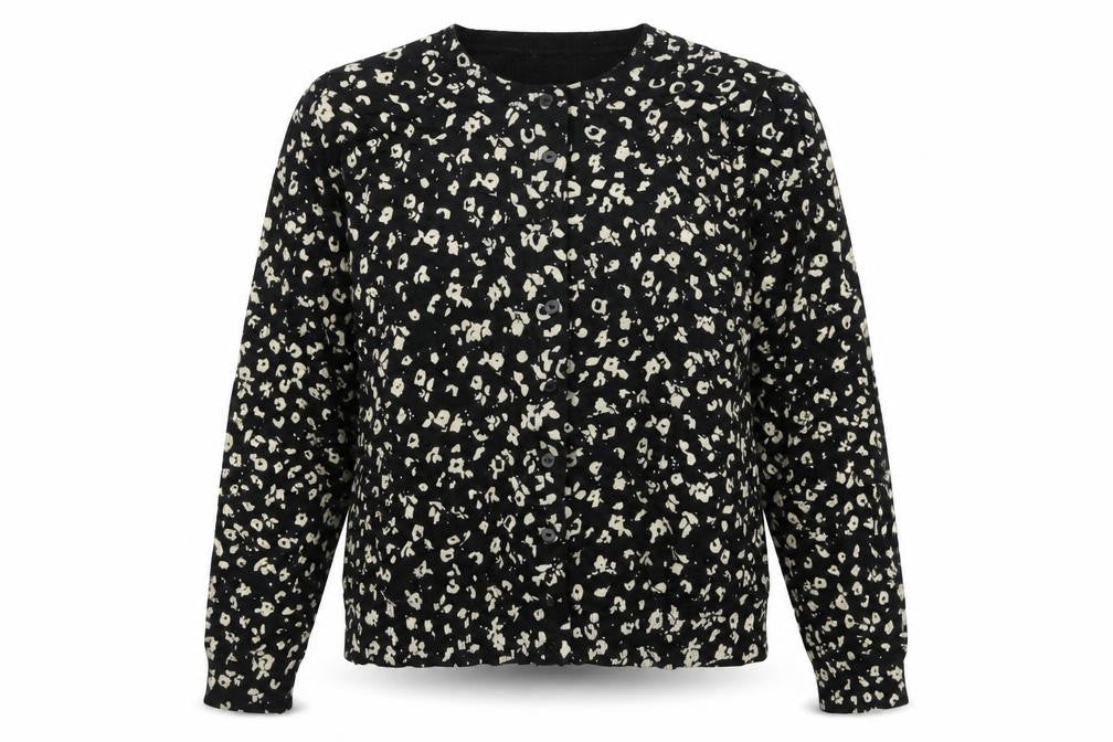Marks and Spencer Womens Black Round Neck Animal Print Viscose Cardigan Jumper Size 16