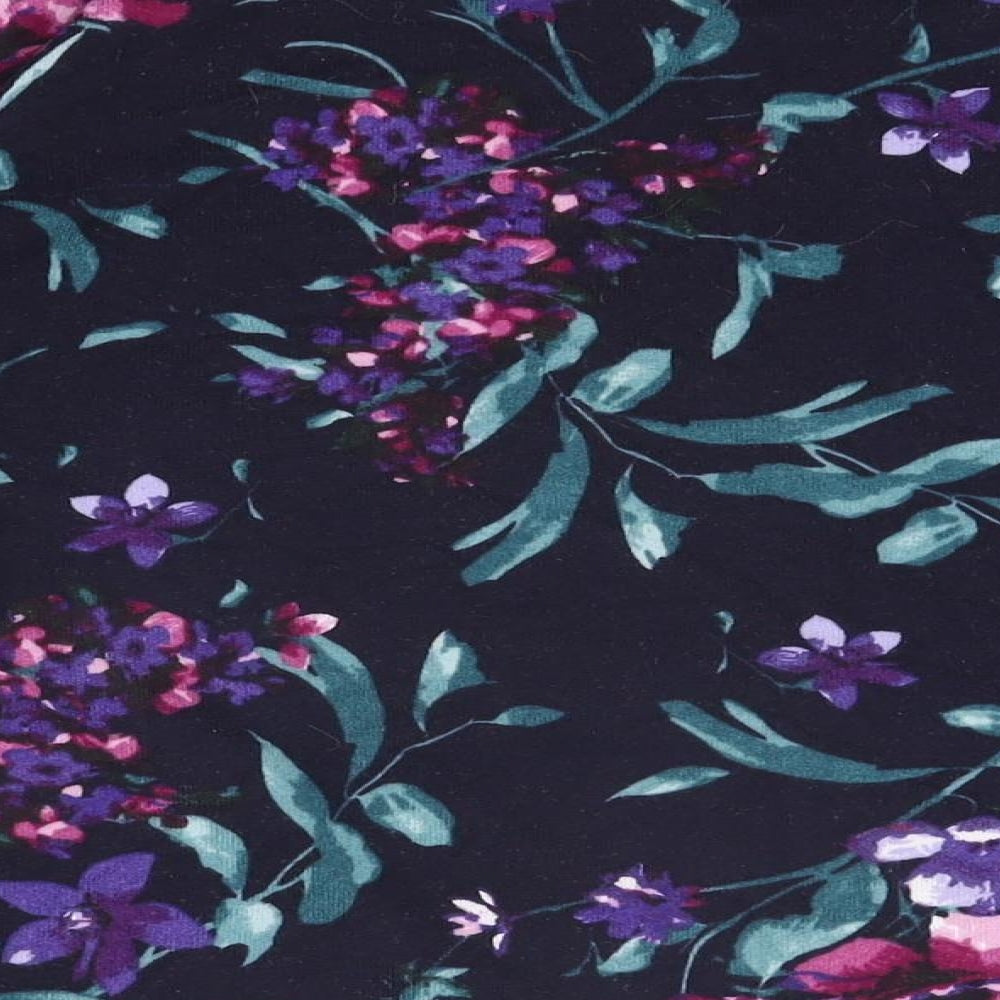 Anna Rose Womens Blue Floral Polyester Basic T-Shirt Size M Round Neck