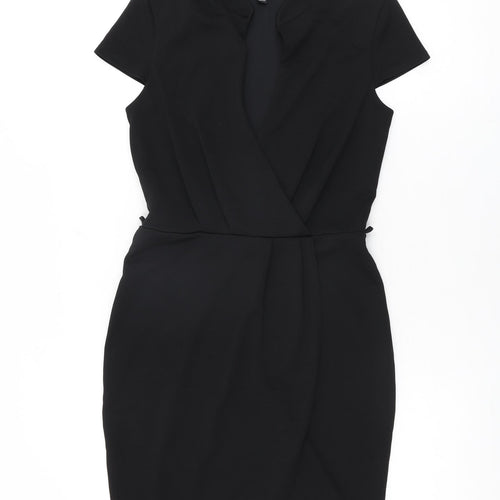 Miss Selfridge Womens Black Polyester Bodycon Size 10 V-Neck Pullover