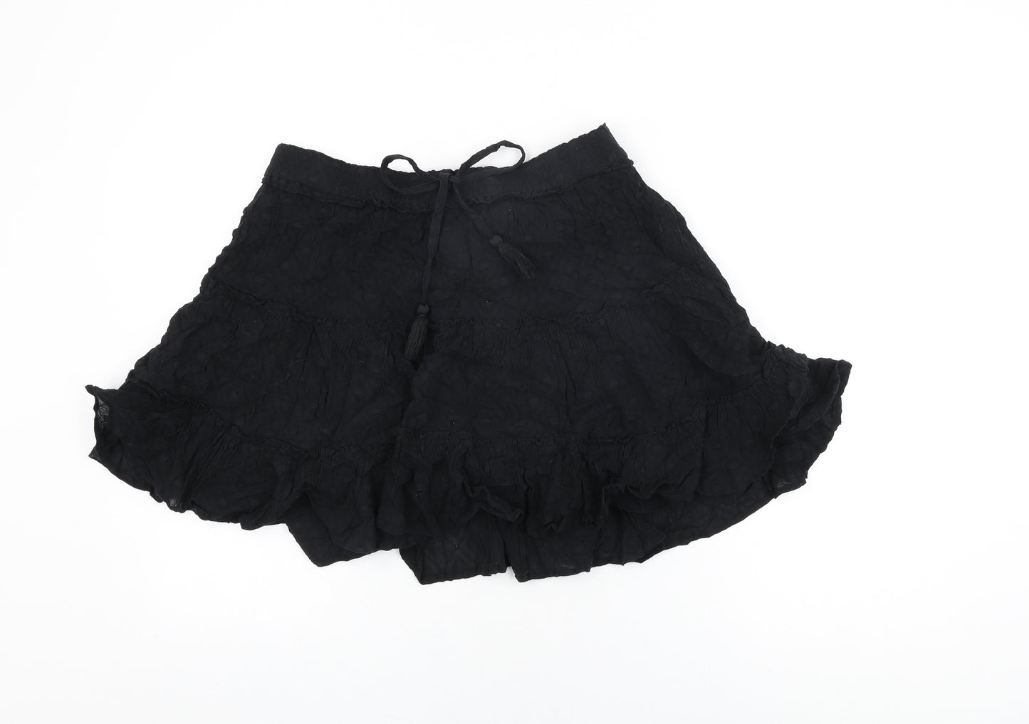 NEXT Womens Black Cotton Swing Skirt Size 16 Tie