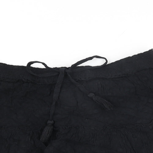 NEXT Womens Black Cotton Swing Skirt Size 16 Tie