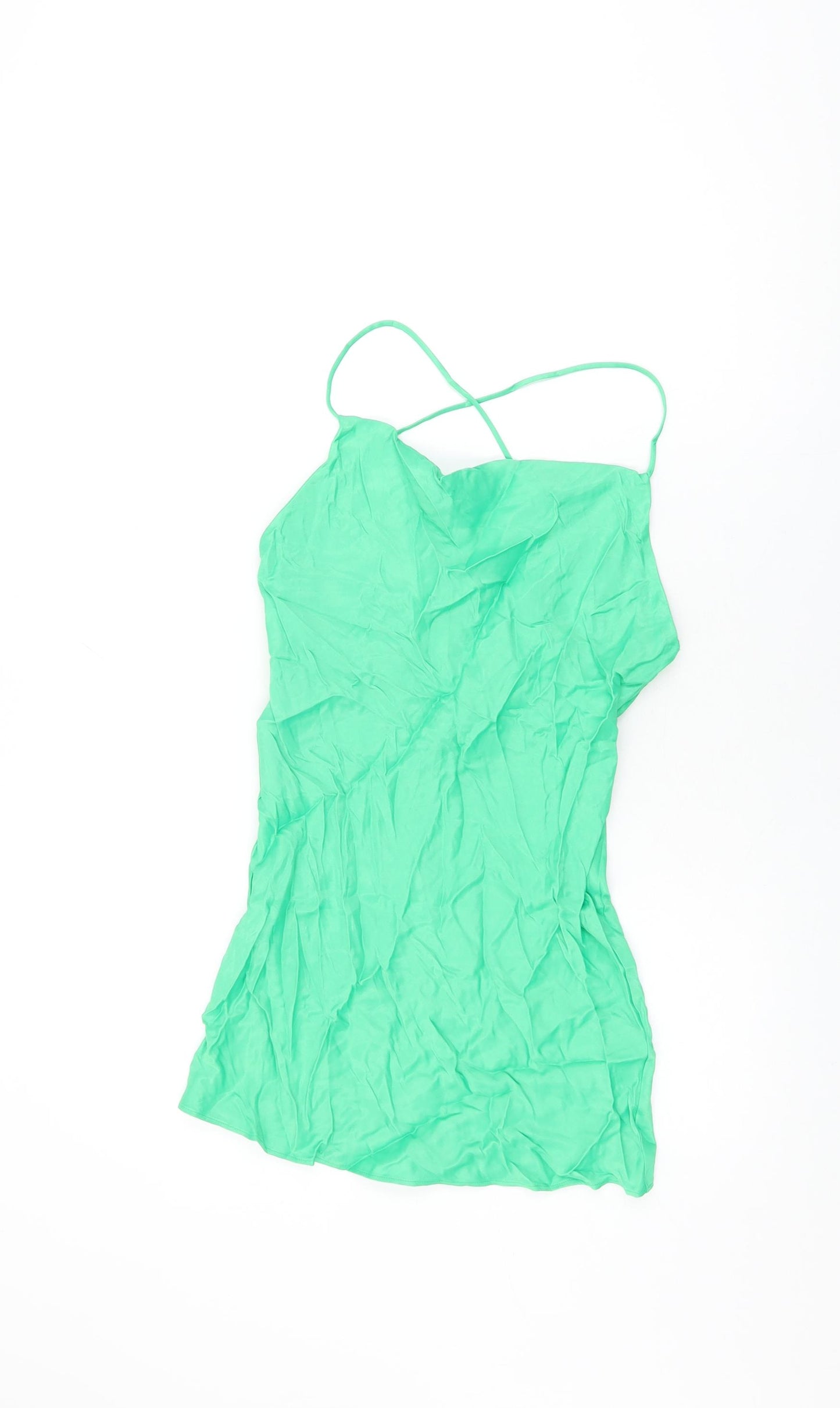 Zara Womens Green Viscose Camisole T-Shirt Size XS Cowl Neck