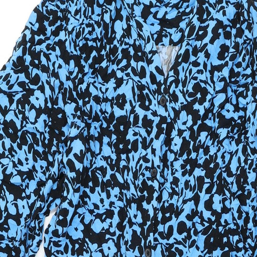 Marks and Spencer Womens Blue Floral Viscose A-Line Size 12 V-Neck Button