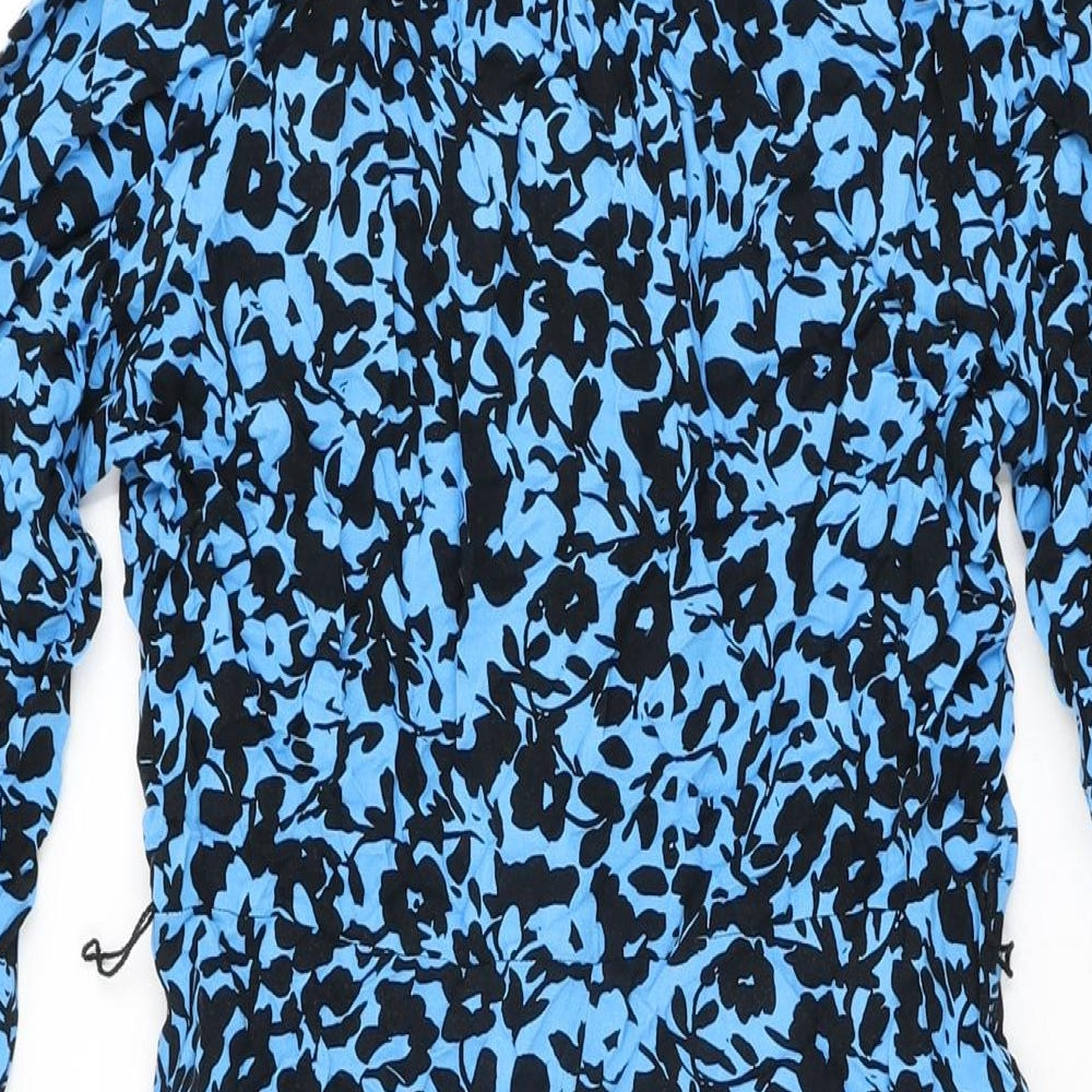 Marks and Spencer Womens Blue Floral Viscose A-Line Size 12 V-Neck Button