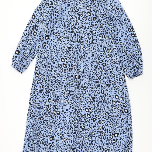 Sarta Womens Blue Animal Print Viscose Shirt Dress Size S Collared Button