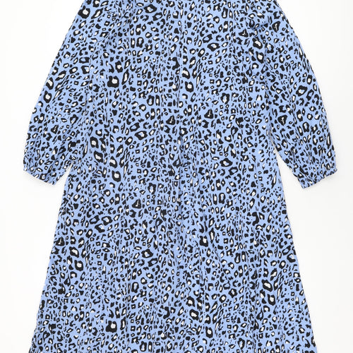 Sarta Womens Blue Animal Print Viscose Shirt Dress Size S Collared Button