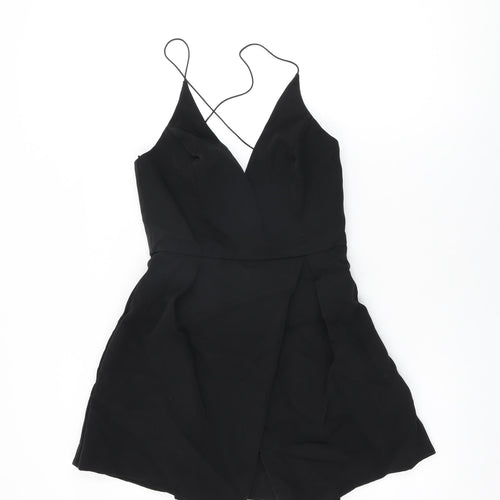 Topshop Womens Black Polyester Skater Dress Size 10 V-Neck Zip