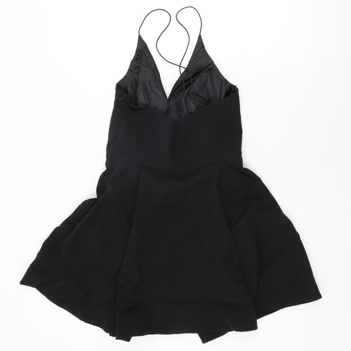 Topshop Womens Black Polyester Skater Dress Size 10 V-Neck Zip