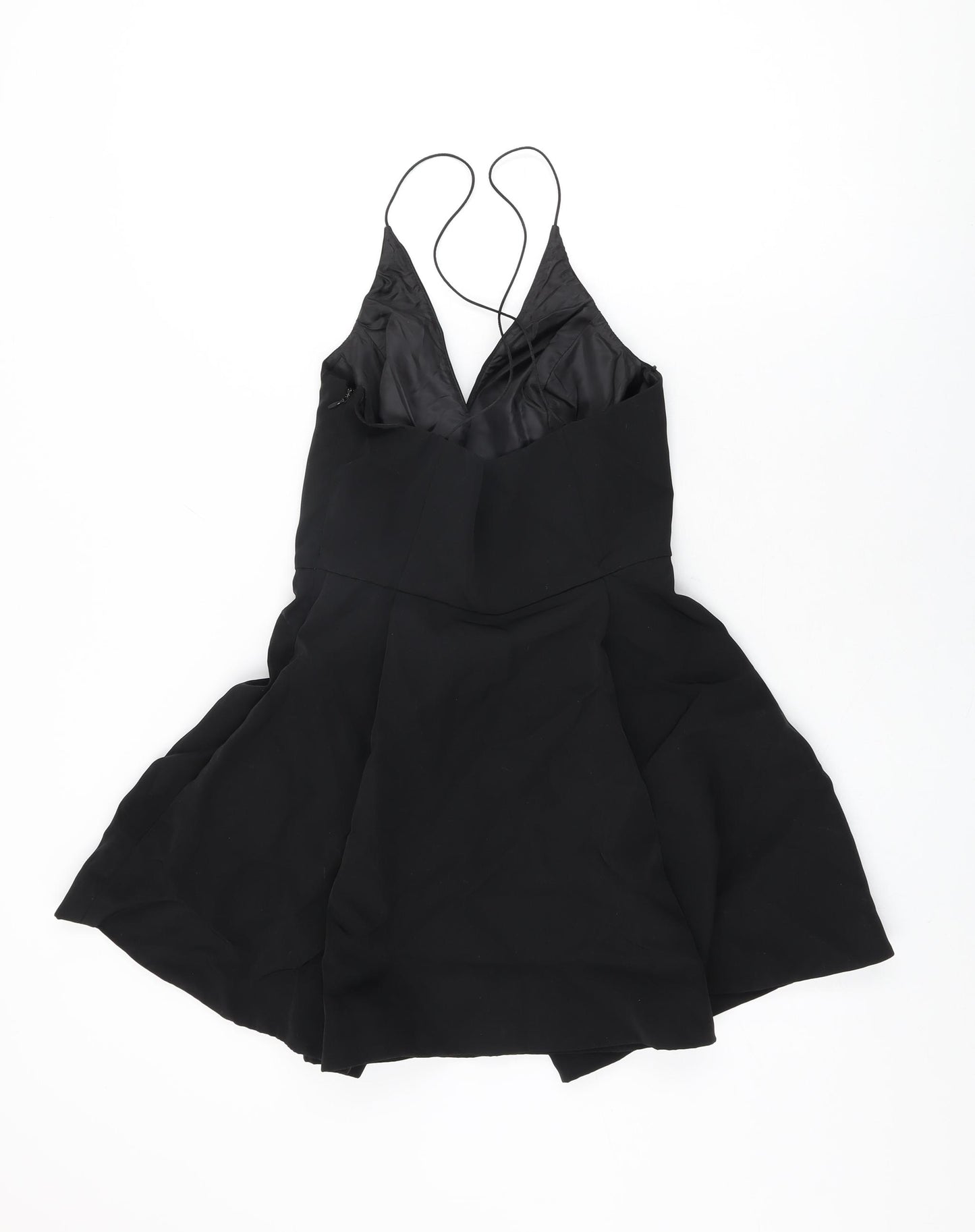 Topshop Womens Black Polyester Skater Dress Size 10 V-Neck Zip