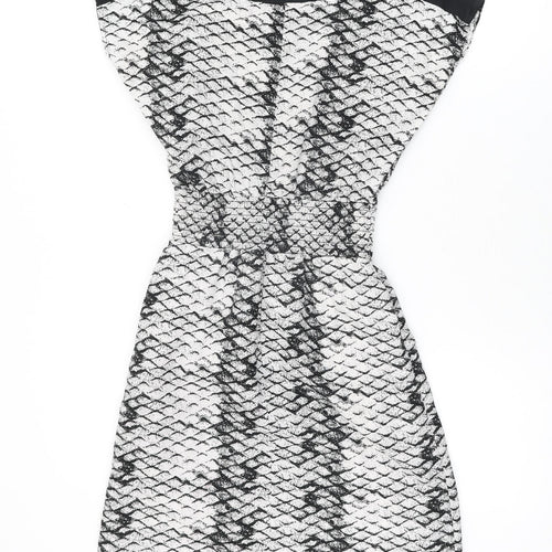 Marianne Womens White Geometric Polyester Shift Size S Boat Neck Pullover