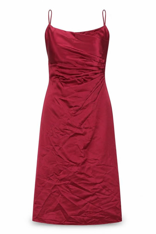Front view of Kelsey Rose women’s red polyester shift, size UK 8, square neck zip