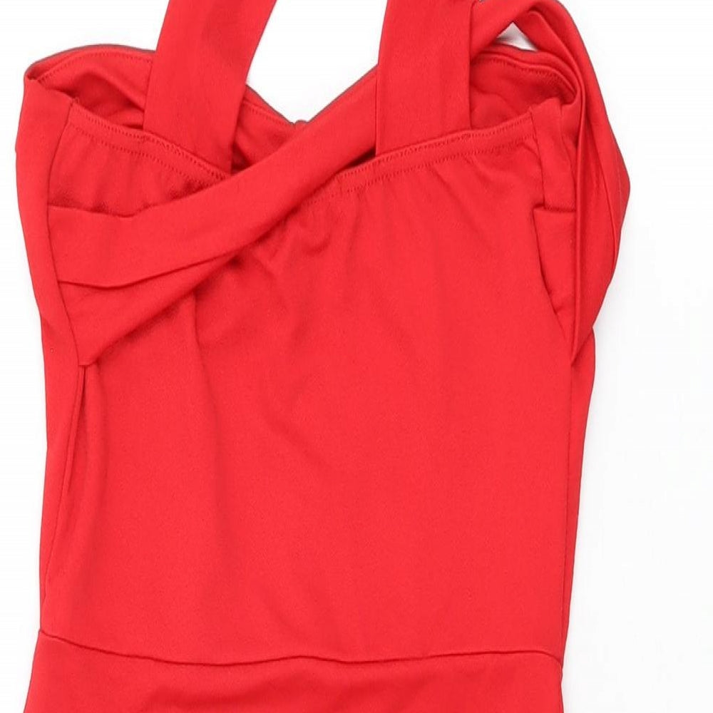 Boohoo Womens Red Polyester Bodycon Size 10 One Shoulder Pullover
