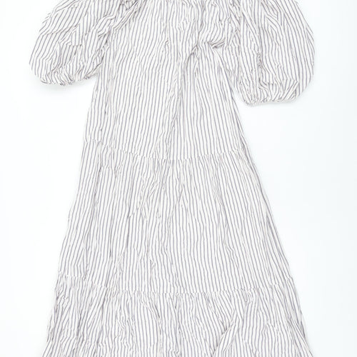 ASOS Womens White Striped Polyester A-Line Size 8 Off the Shoulder Pullover