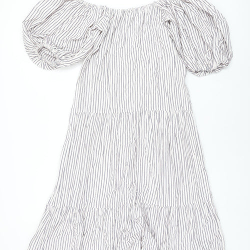ASOS Womens White Striped Polyester A-Line Size 8 Off the Shoulder Pullover