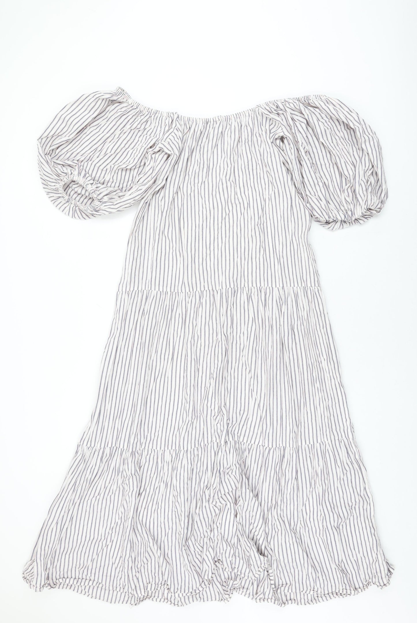 ASOS Womens White Striped Polyester A-Line Size 8 Off the Shoulder Pullover