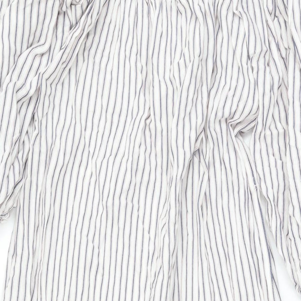 ASOS Womens White Striped Polyester A-Line Size 8 Off the Shoulder Pullover