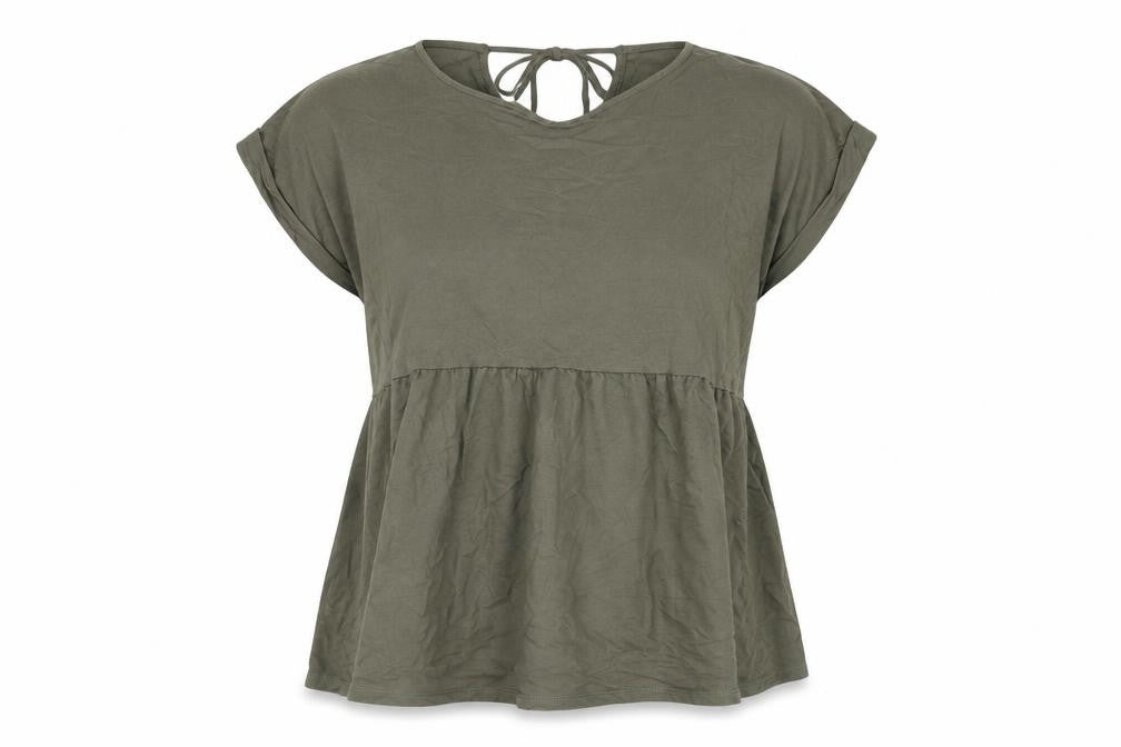 Front view of Pep&Co women’s green nylon basic t-shirt, size XL, round neck