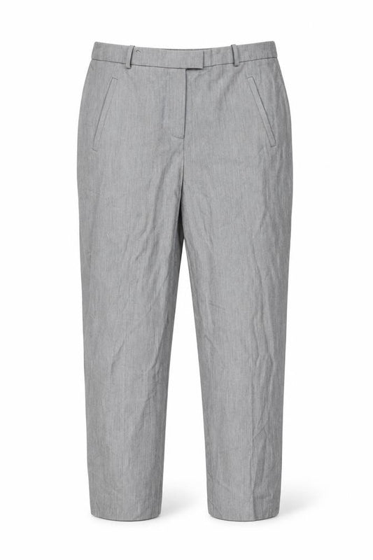 Front view of New Look women’s grey polyester trousers, size UK 10, 26-inch leg regular zip