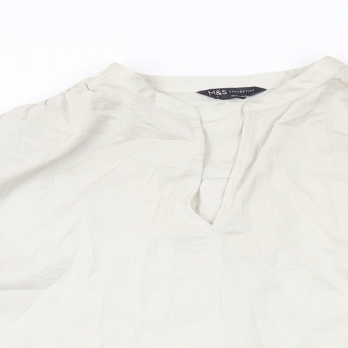 Marks and Spencer Womens Green Polyester Basic Blouse Size 14 V-Neck