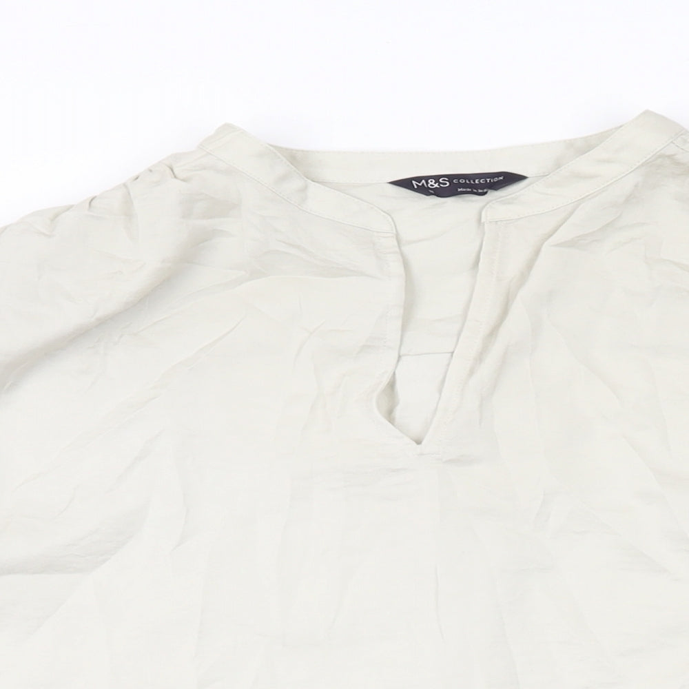 Marks and Spencer Womens Green Polyester Basic Blouse Size 14 V-Neck