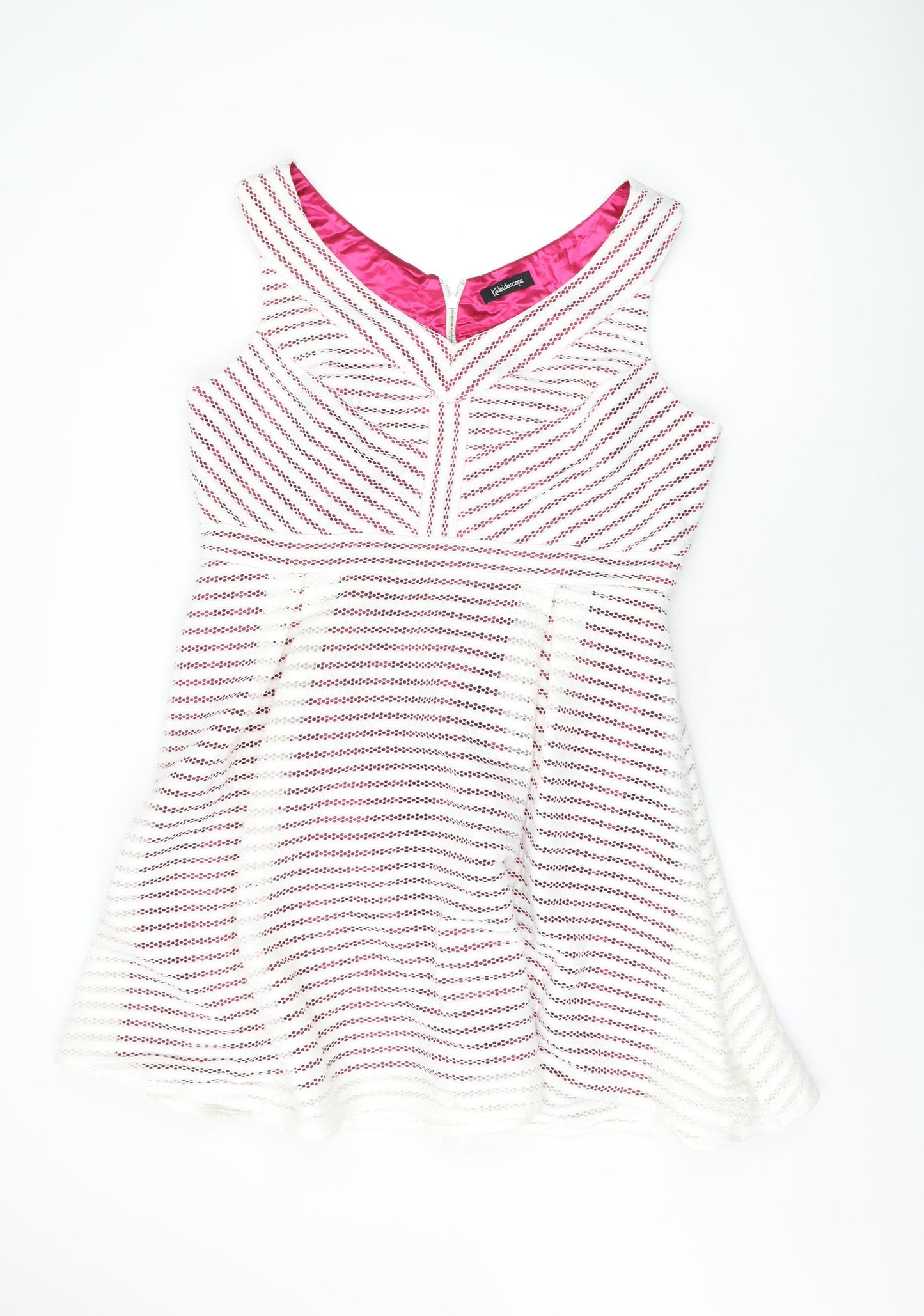 Kaleidoscope Womens White Polyester A-Line Size 20 V-Neck Zip
