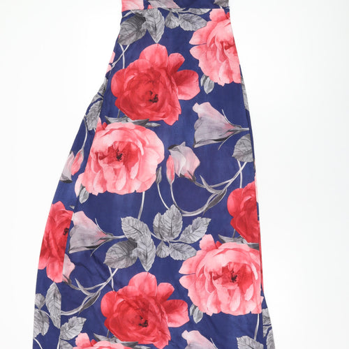 Miso Womens Blue Floral Polyester Maxi Size 8 Off the Shoulder Pullover
