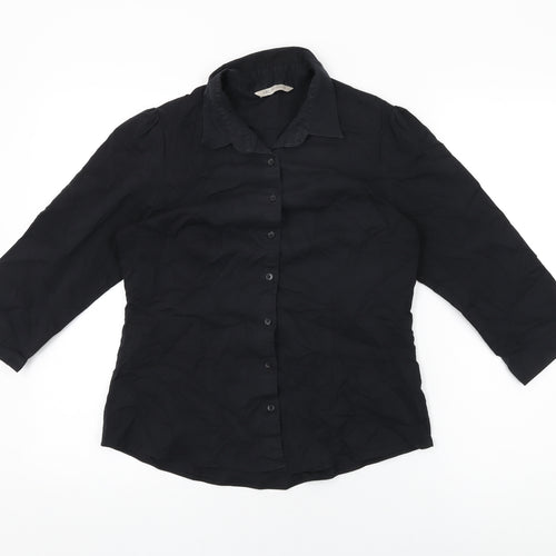 Marks and Spencer Womens Black Polyester Basic Button-Up Size 12 Collared