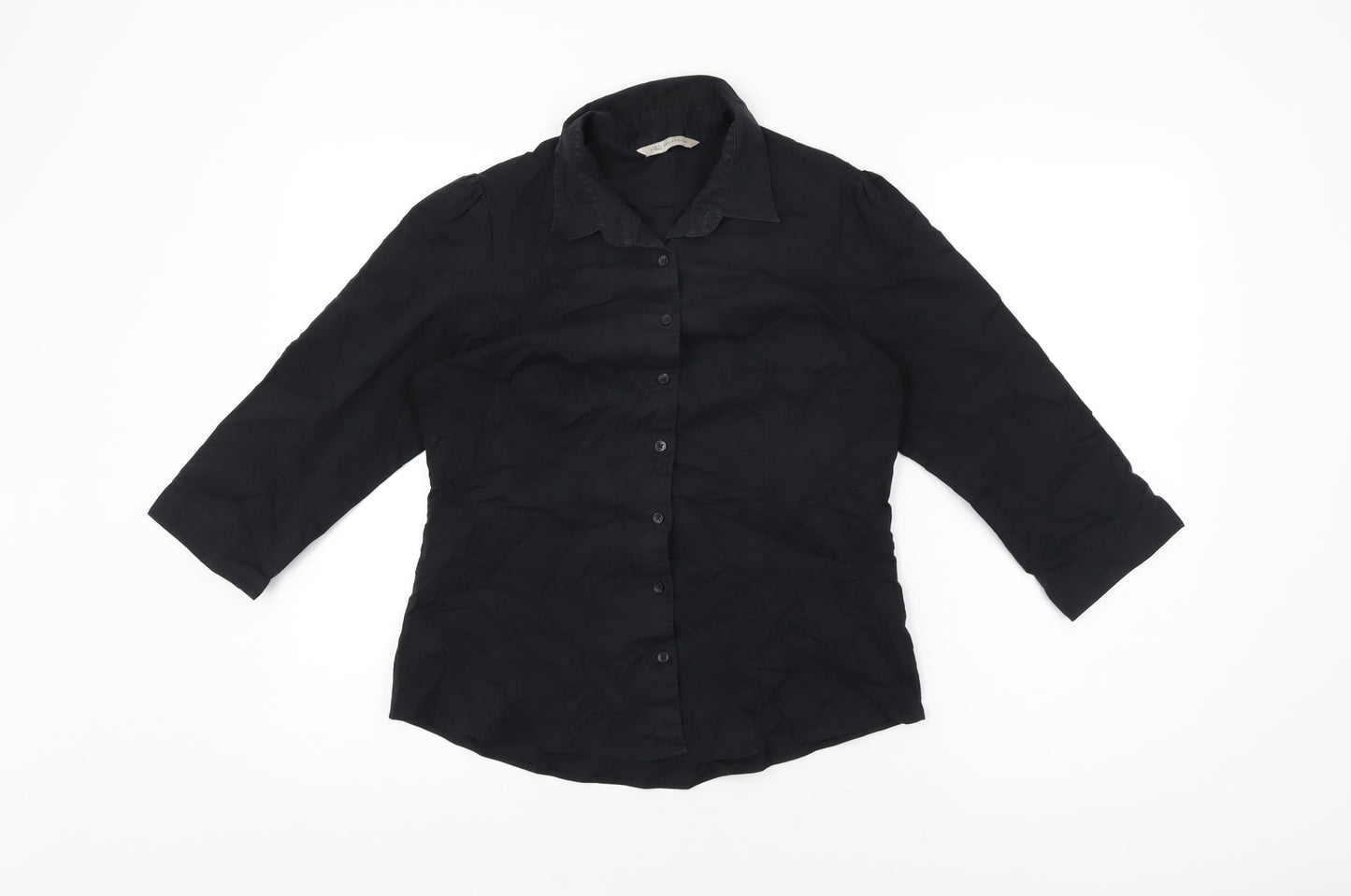 Marks and Spencer Womens Black Polyester Basic Button-Up Size 12 Collared