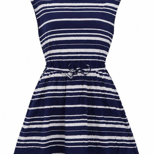 Gap Womens Blue Striped Viscose Skater Dress Size M Round Neck Drawstring