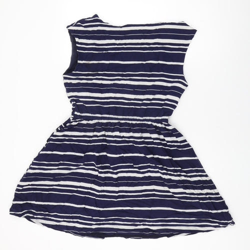 Gap Womens Blue Striped Viscose Skater Dress Size M Round Neck Drawstring