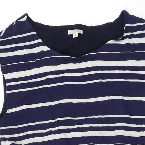Gap Womens Blue Striped Viscose Skater Dress Size M Round Neck Drawstring