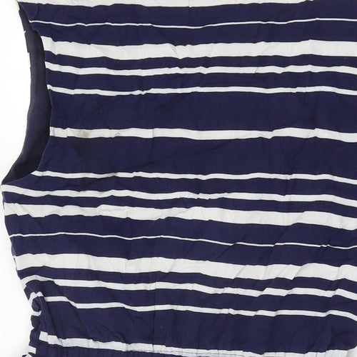 Gap Womens Blue Striped Viscose Skater Dress Size M Round Neck Drawstring