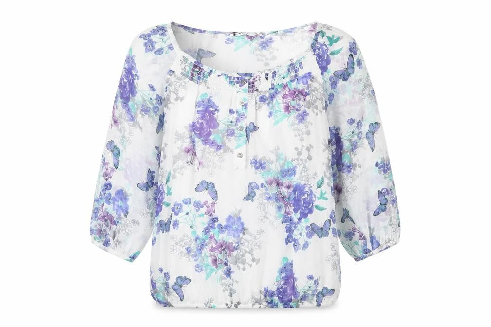 BHS Womens White Floral Polyester Basic Blouse Size 8 Scoop Neck
