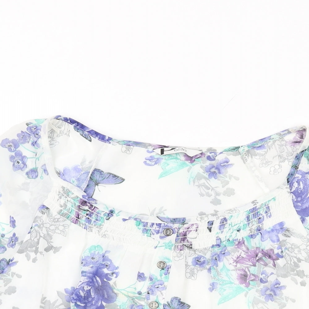 BHS Womens White Floral Polyester Basic Blouse Size 8 Scoop Neck