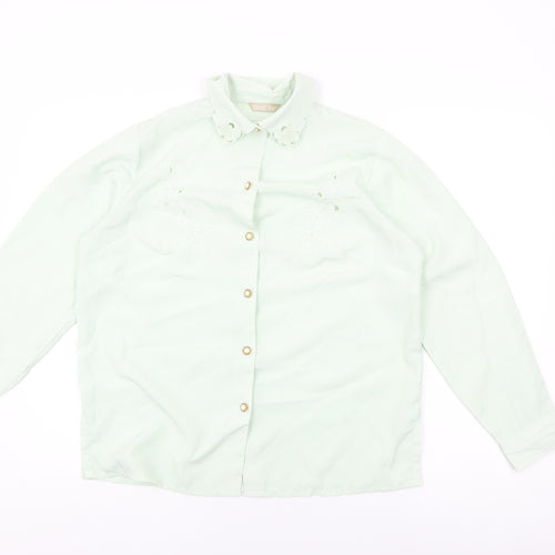 Daxon Womens Green Polyester Basic Button-Up Size 16 Collared