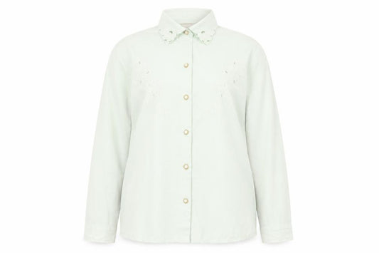 Front view of Daxon women’s green polyester basic button-up, size UK 16, collared
