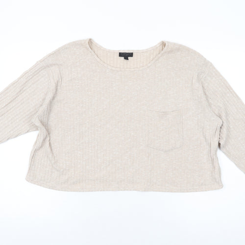 Topshop Womens Beige Polyester Basic T-Shirt Size 14 Round Neck