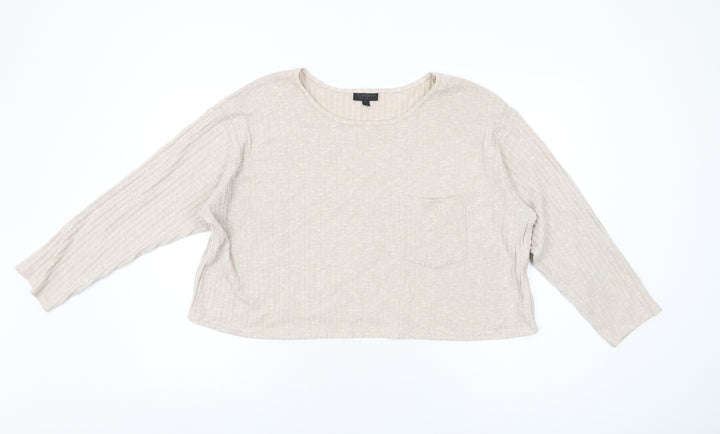 Topshop Womens Beige Polyester Basic T-Shirt Size 14 Round Neck