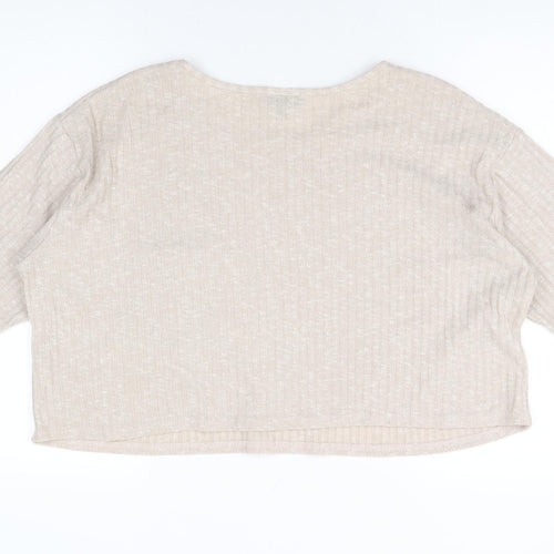 Topshop Womens Beige Polyester Basic T-Shirt Size 14 Round Neck