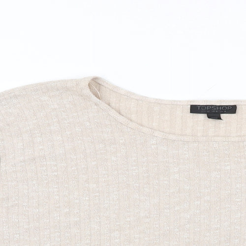 Topshop Womens Beige Polyester Basic T-Shirt Size 14 Round Neck
