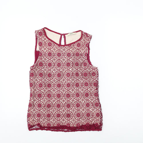 Oasis Womens Red Floral Viscose Basic T-Shirt Size M Round Neck