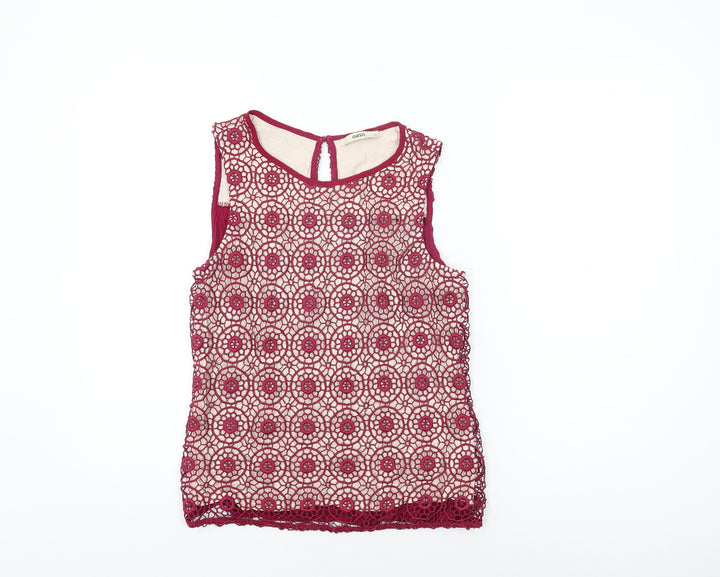 Oasis Womens Red Floral Viscose Basic T-Shirt Size M Round Neck